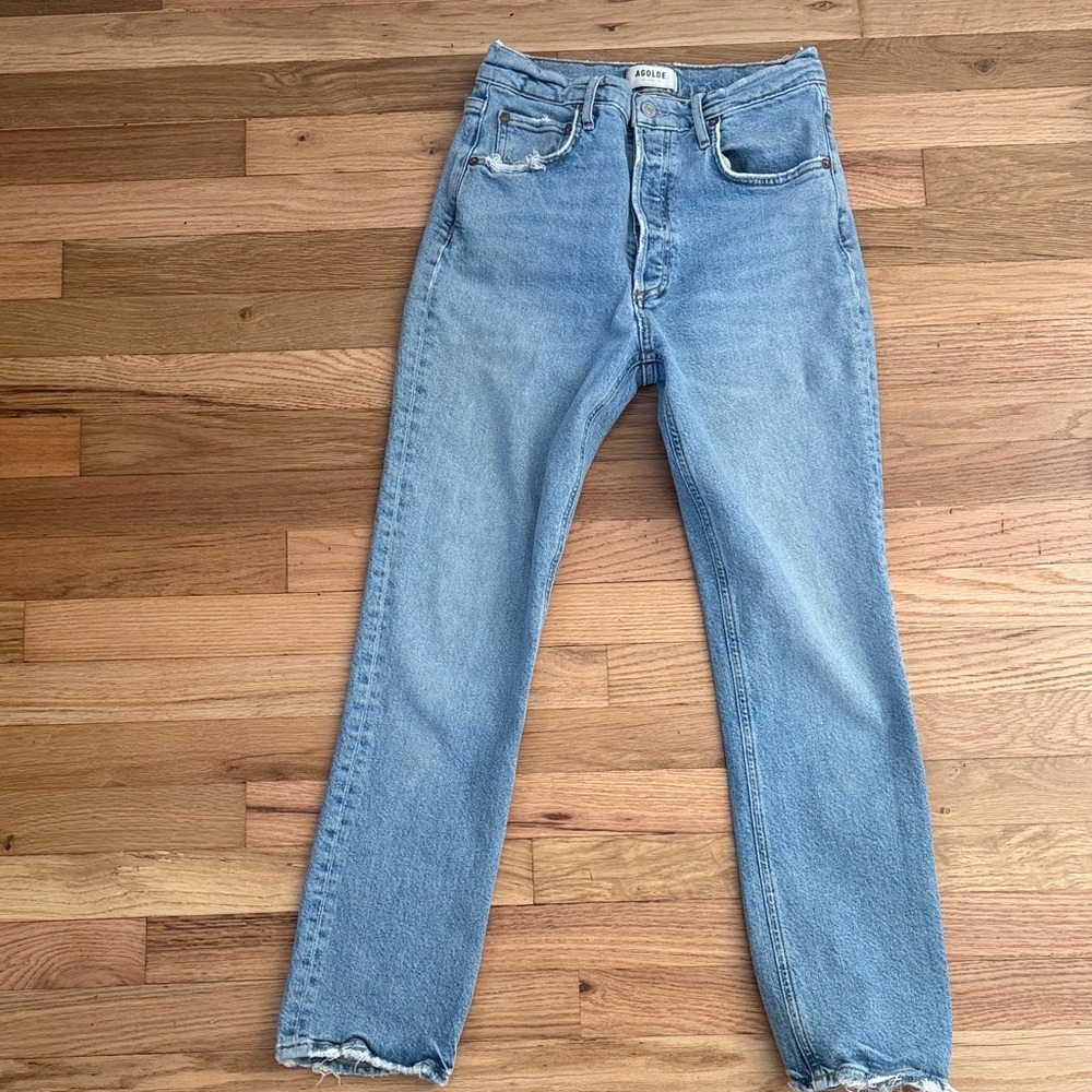 Agolde Light Blue High Rise Straight Jeans